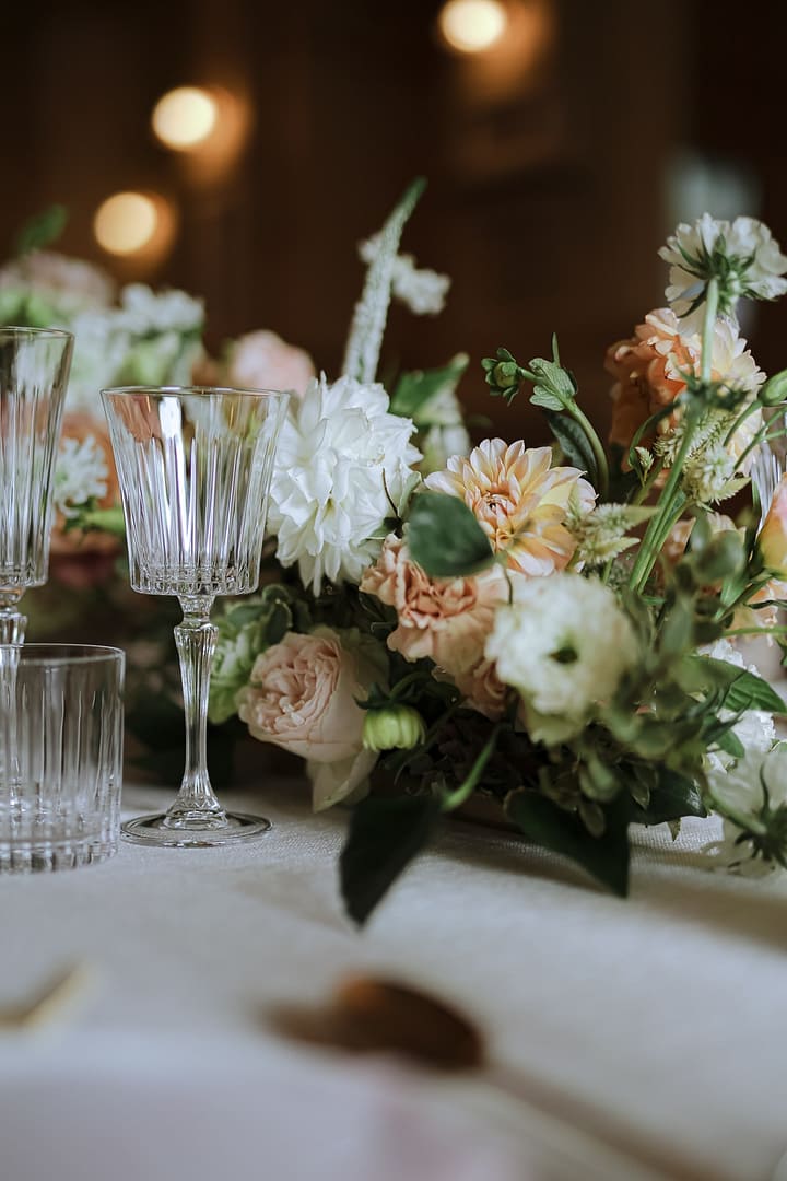 Perth wedding florist. close up of peach and white garden flowers